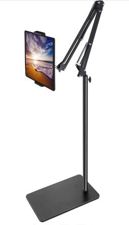 Floor Stand with Double Weight Base, Overhead Bed Phone Mount Height Adjustable Arm Stretchable