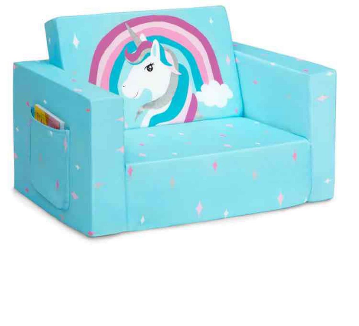 Delta Children Unicorn Cozee Flip Out Chair - 2-in-1 Convertible Chair to Lounger for Kids