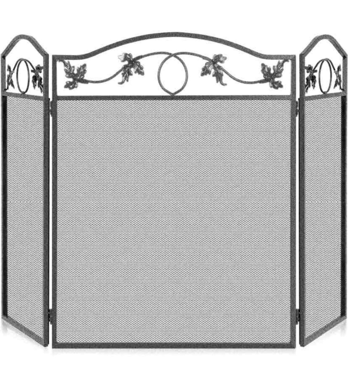 Amagabeli Free Standing Fireplace Screen 3 Panel Pewter Foldable