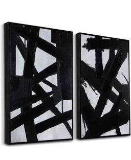 Zessonic Black And White Abstract Wall Art - Black Painting Stroke Graffiti Artwork for Living Room,