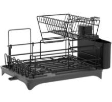 Qienrrae Dish Drying Racks for Kitchen Counter, Stainless Steel 2 Tier Black Dish Dryer Rack with