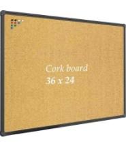 JILoffice Corkboard Bulletin Board 36 x 24 Notice Board, Black Aluminum Frame Wall Mounted Board for