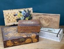 Collection of 5 Antique Wooden Boxes