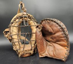 Vintage Baseball Glove and Catchers Mask