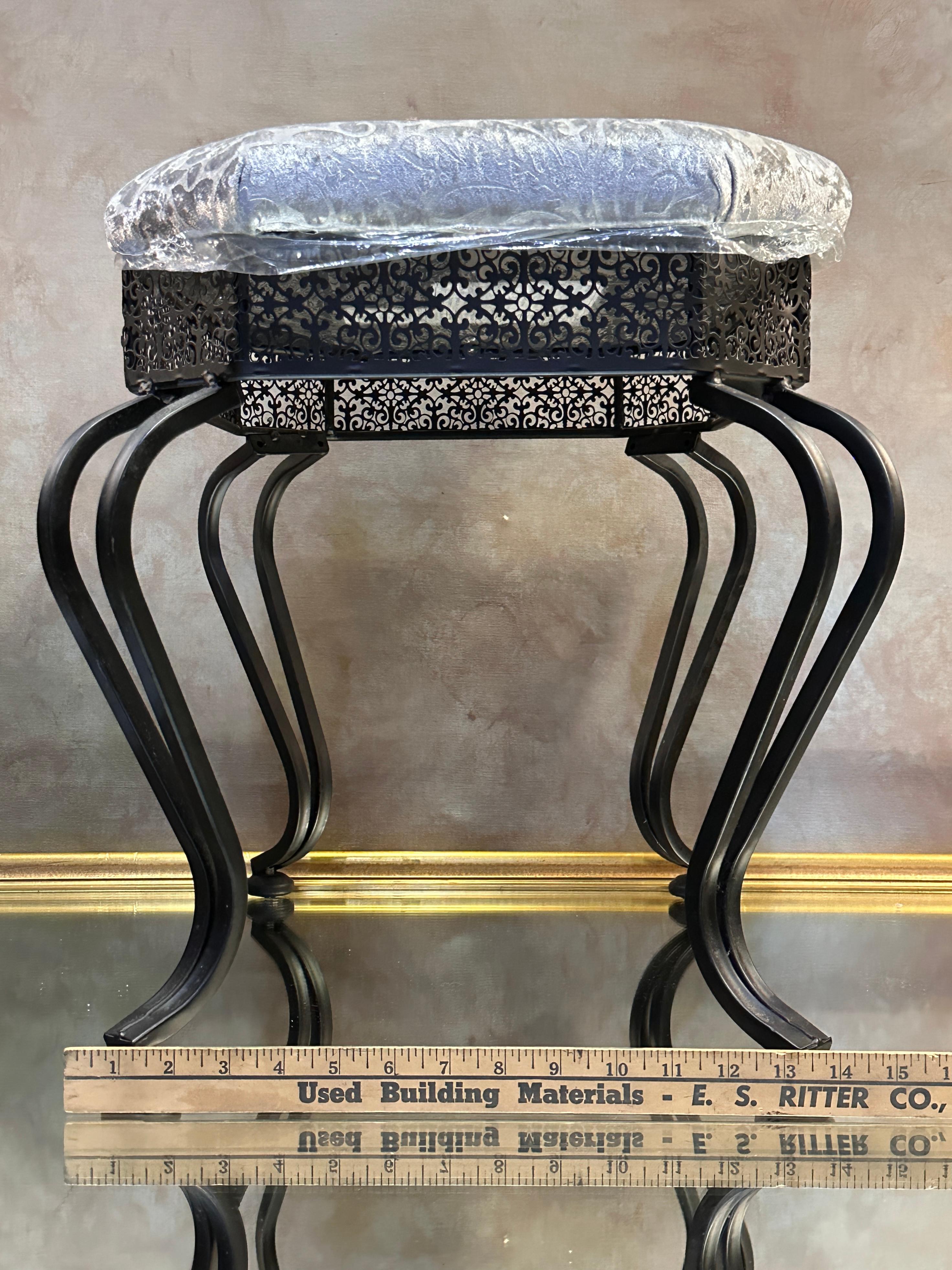 (2) Ornate Metal Padded Upholstered Stools