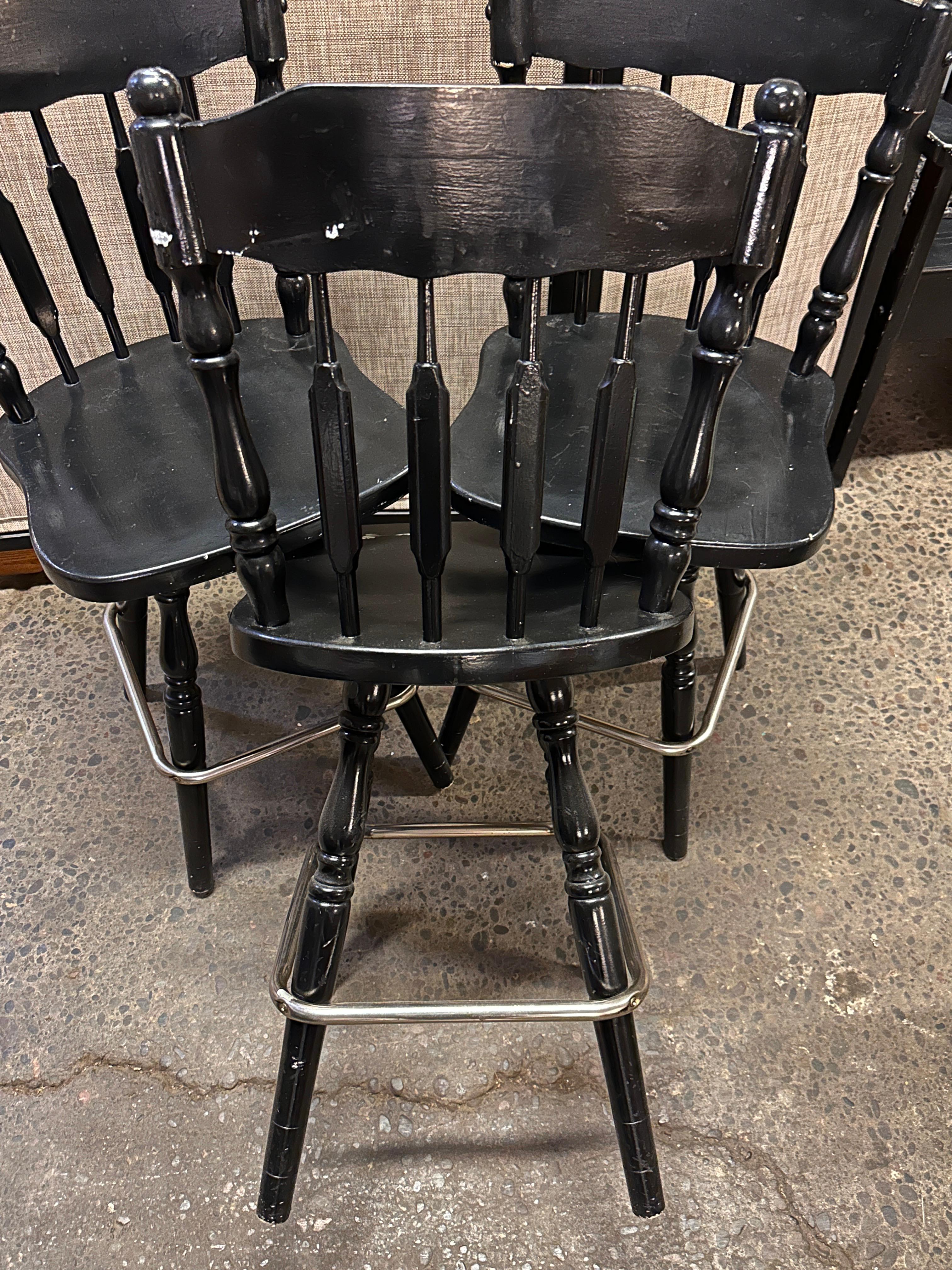 (3) Black Wooden Swivel Barstools