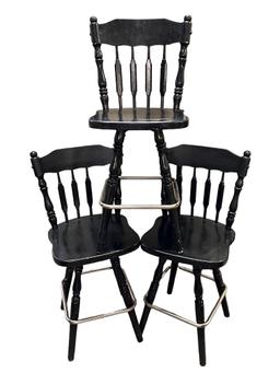 (3) Black Wooden Swivel Barstools