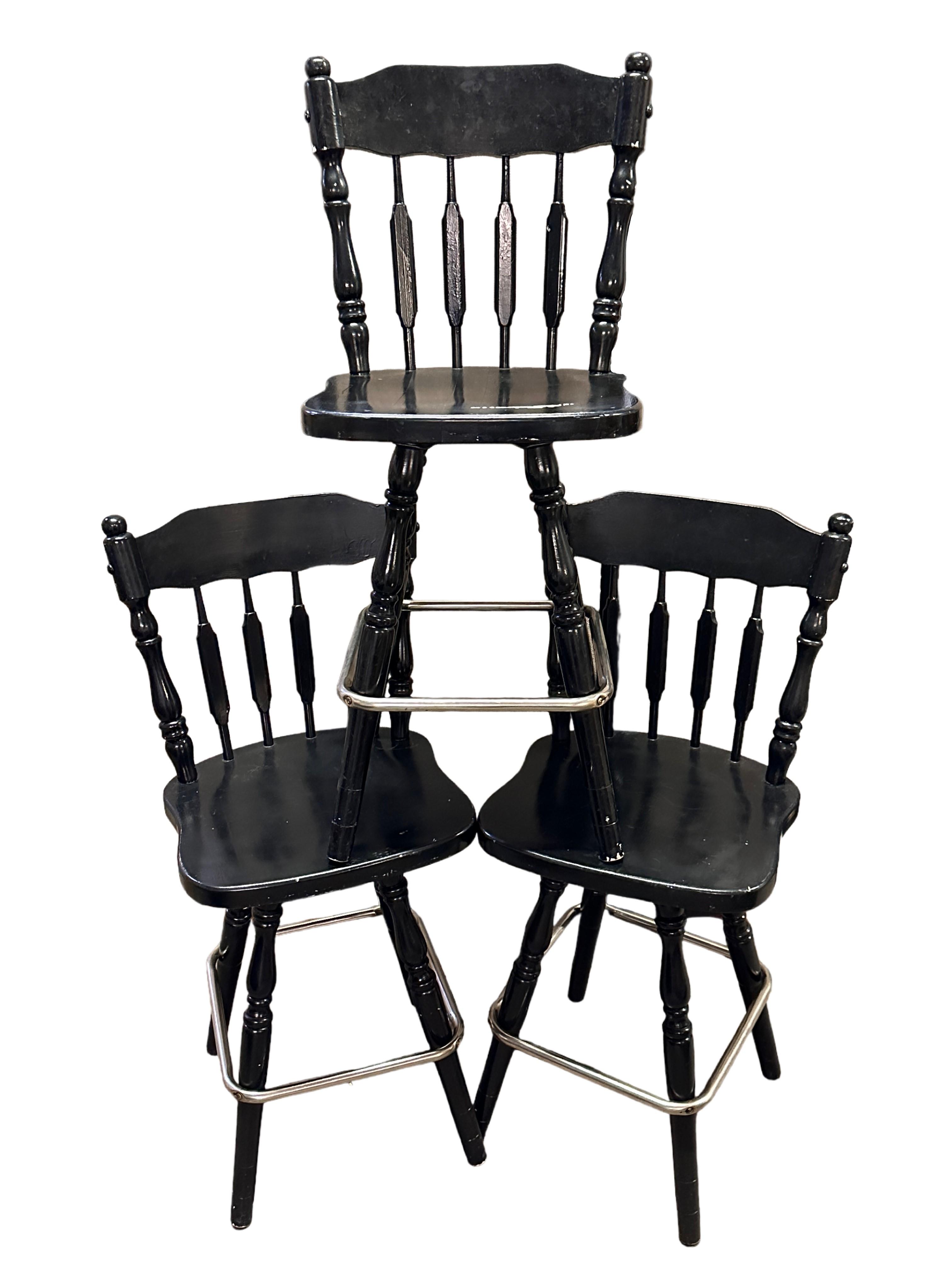 (3) Black Wooden Swivel Barstools