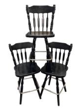 (3) Black Wooden Swivel Barstools