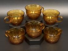 (6) Indiana Glass Amber colored Tiara Indiana Sandwich Teacups