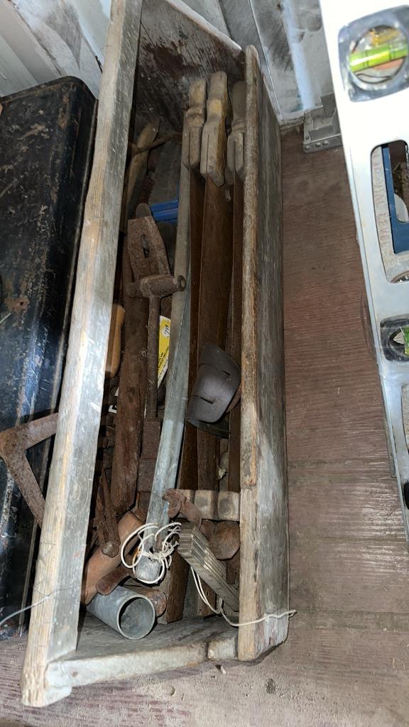 Wooden Carpenters Box With Tools