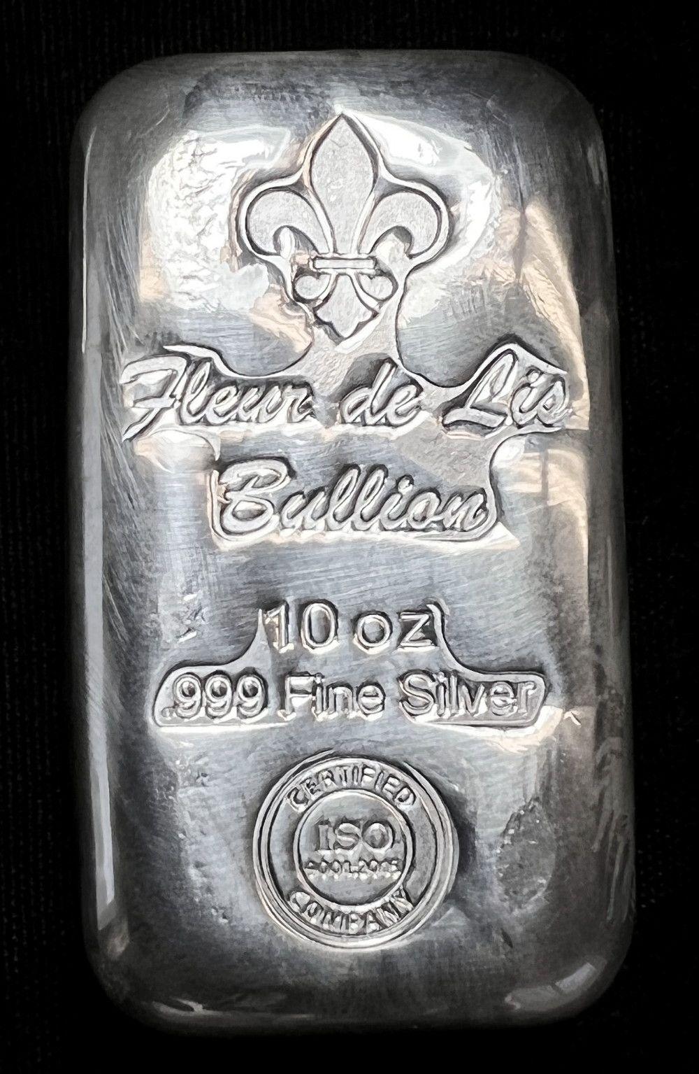 10 oz .999 Fine Silver Fleur De Lis Bullion Bar