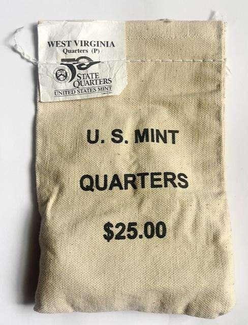 2005 U.S. Mint Sewn Bag 50 State Quarters West Virginia $25 (100-coins)
