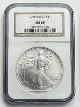 1995 American Silver Eagle .999 Fine NGC MS69