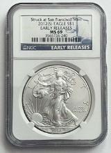 2012-S American Silver Eagle .999 Fine NGC MS69 Early Releases