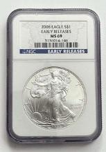 2008 American Silver Eagle .999 Fine NGC MS69 Early Releases