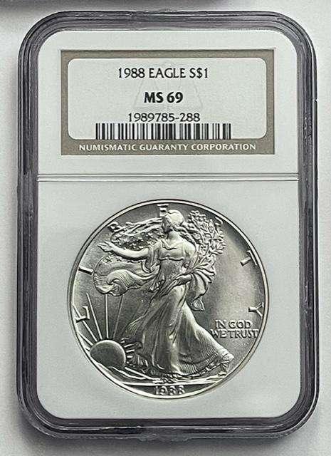 1988 American Silver Eagle .999 Fine NGC MS69