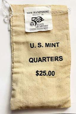 2000 U.S. Mint Sewn Bag 50 State Quarters New Hampshire $25 (100-coins)