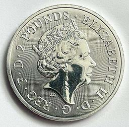 2023 Great Britain King Arthur 2 Pounds 1 ozt .999 Fine Silver Coin