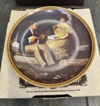 COLLECTIBLE CERAMIC PLATE - NORMAN ROCKWELL PAINT - IN ORIGINAL BOX WITH PAPERS