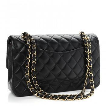 Chanel Black Lambskin Quilted Medium Double Flap Purse