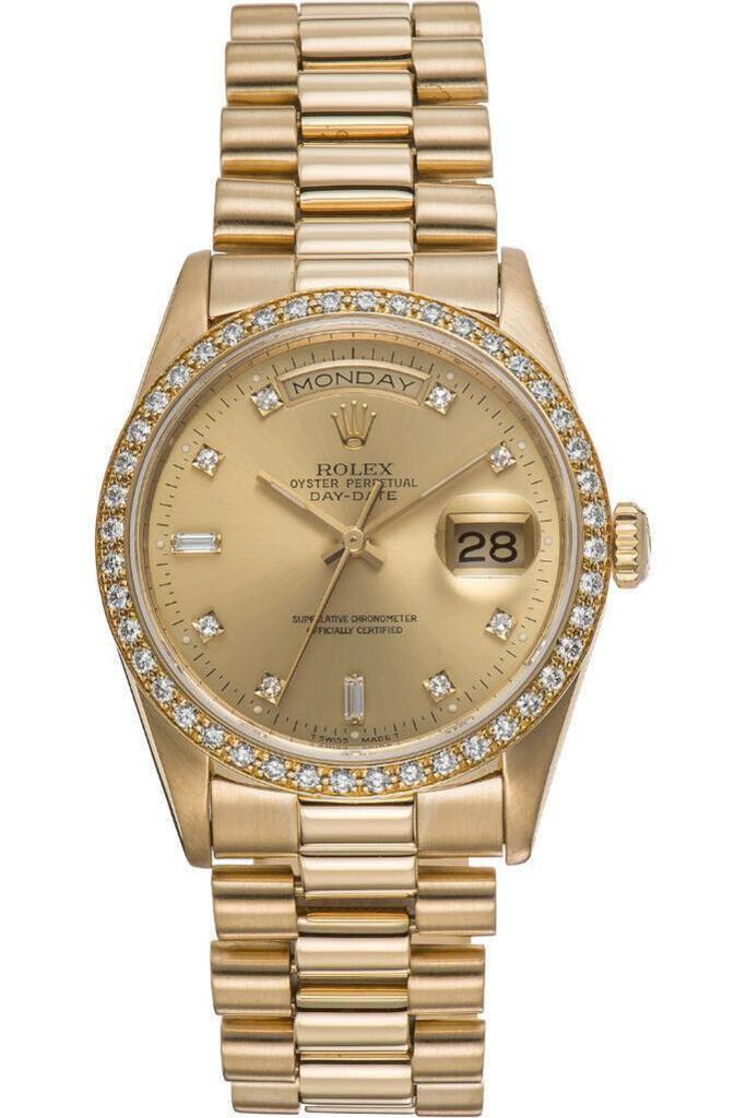 Rolex Presidential Day Datejust 18k Diamond Bezel Gold Watch