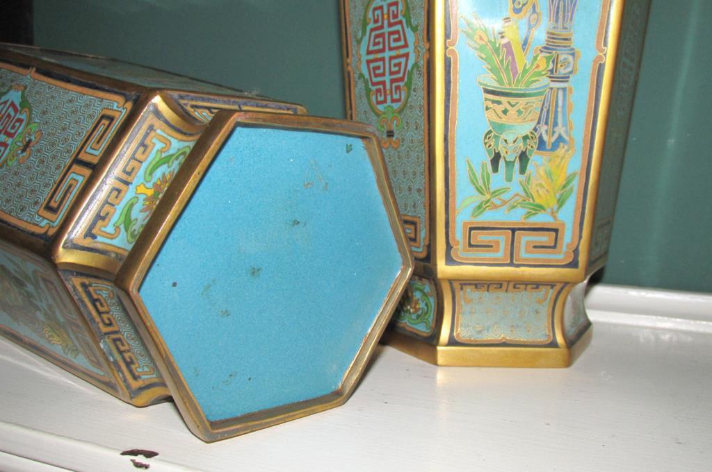 Pair of Cloisonne Hexagonal Vases - Zone: LR