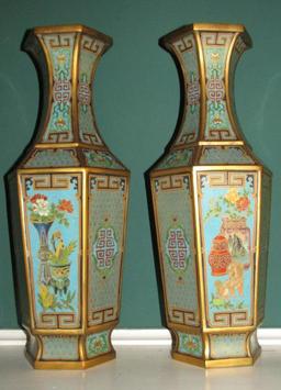 Pair of Cloisonne Hexagonal Vases - Zone: LR
