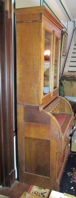 Antique Oak Secretary Roll Top Desk   - Zone: F