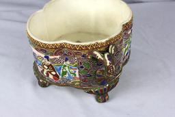 Oriental Hand Painted Satsuma Footed Dish with Handles - Zone: LR