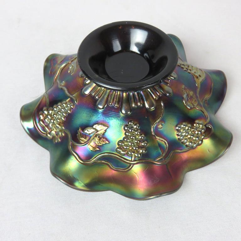 (6) Dark Carnival Glass Crimped Bowls - Zone: D