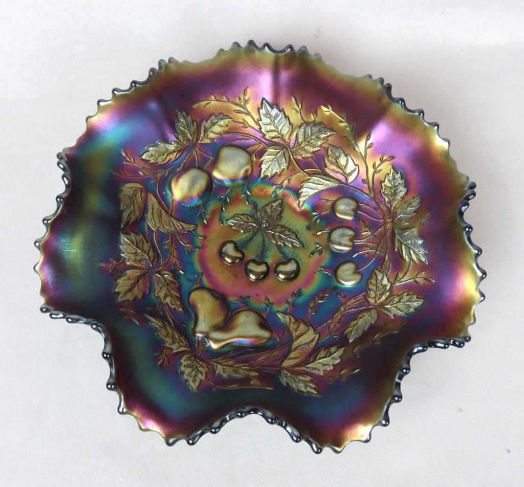 (6) Dark Carnival Glass Crimped Bowls - Zone: D