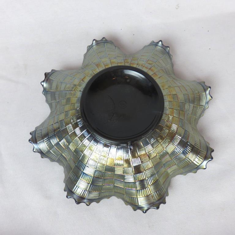 (6) Dark Carnival Glass Crimped Bowls - Zone: D