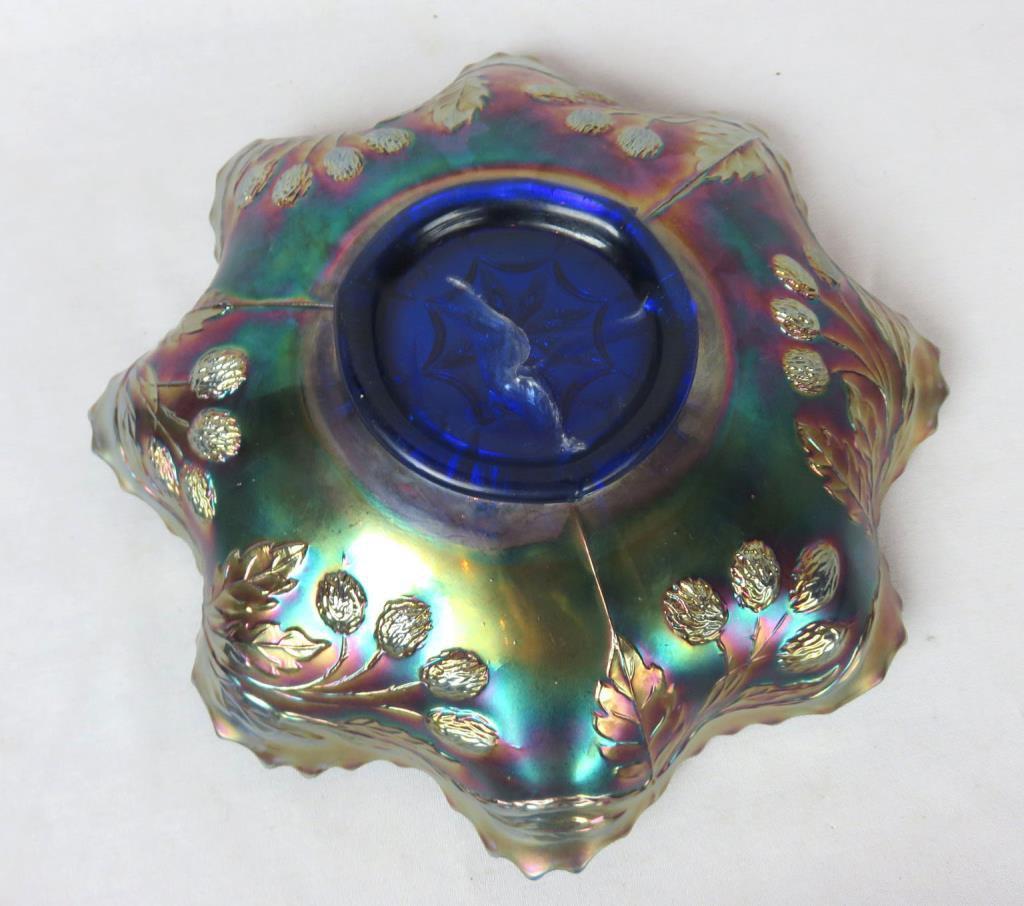 (6) Dark Carnival Glass Crimped Bowls - Zone: D