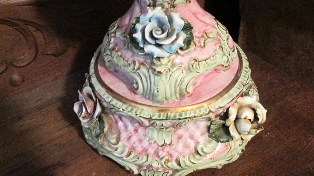 Ceramic Pink Floral Lamp with Cherub - Zone: BR1