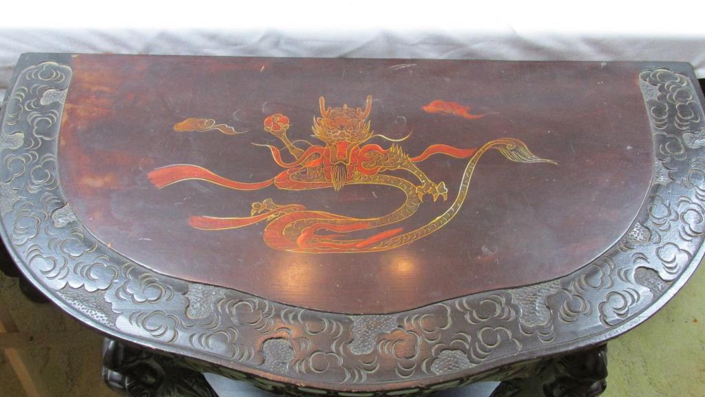 Oriental Carved Dark Wood Hall Table - Zone: F