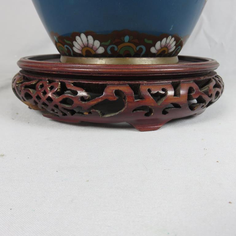 Cloisonne Vase On Wood Stand - S