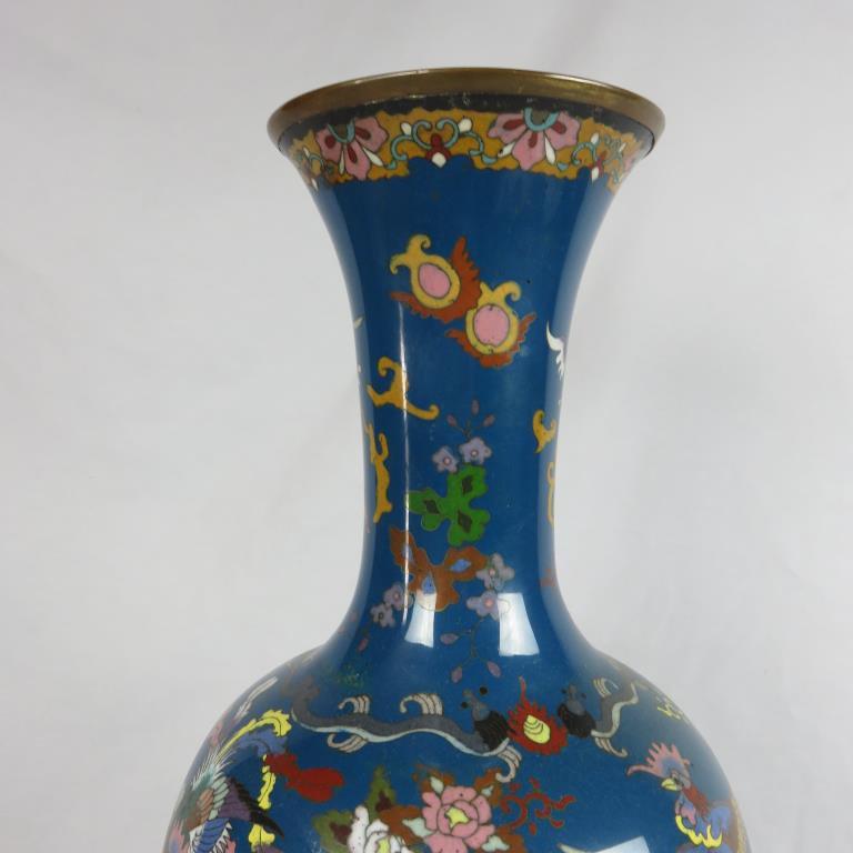 Cloisonne Vase On Wood Stand - S