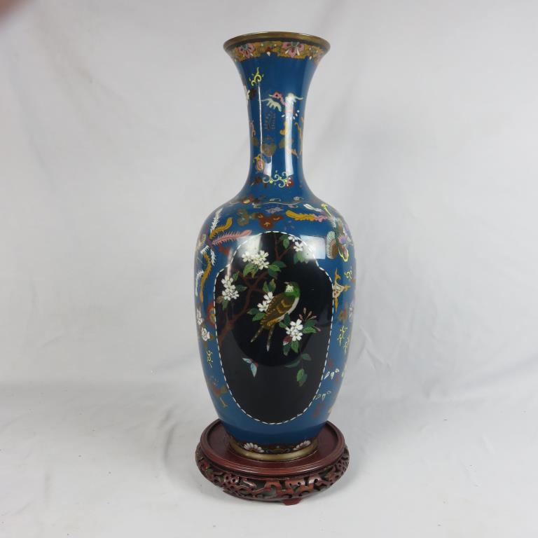 Cloisonne Vase On Wood Stand - S