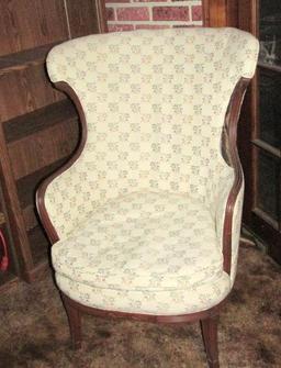 Tan Patterned Wing Back Chair