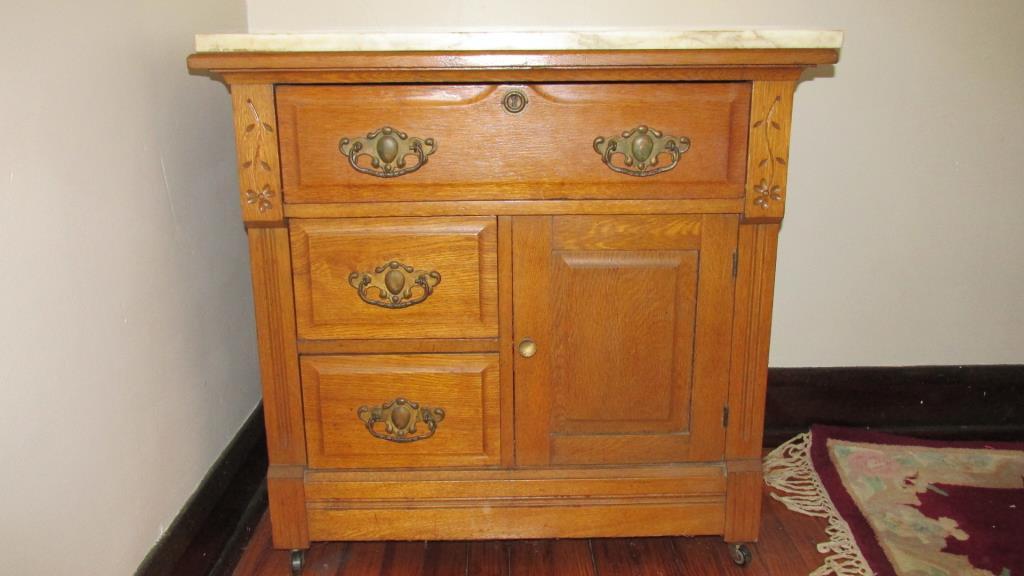 Marble Top Small Oak Buffet - LA2