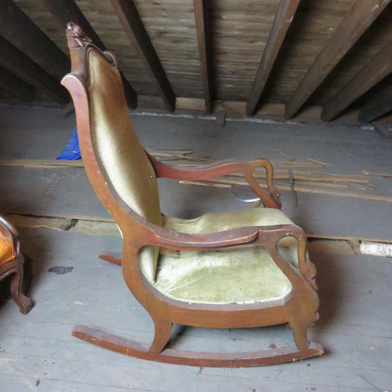 Antique Upholstered Gooseneck Rocking Chair - A3