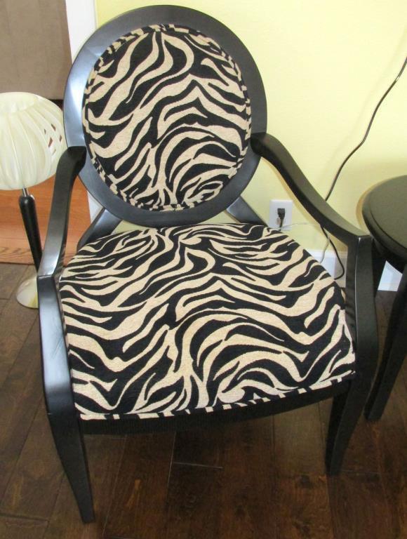 Pair Of Zebra Upholstered Chairs With Round Table