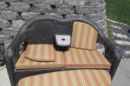 Wicker Patio Loveseat & Half Moon Ottoman