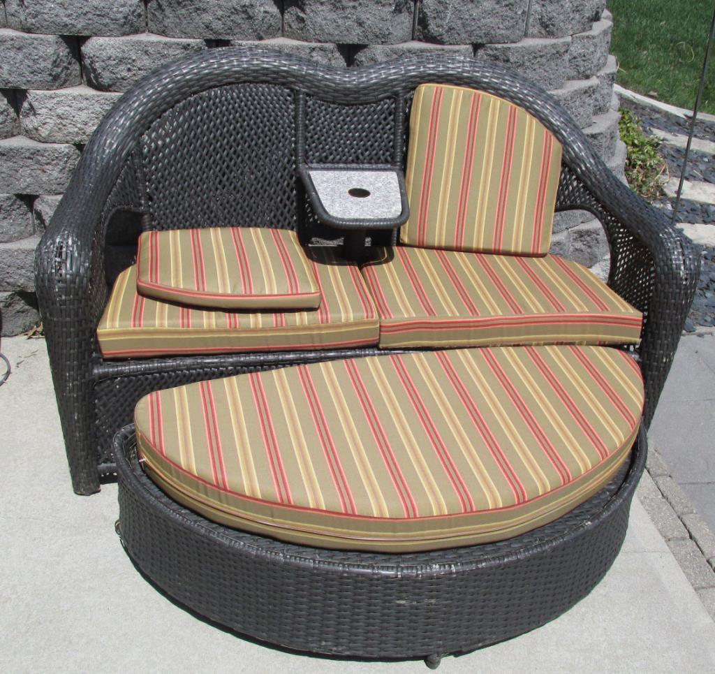 Wicker Patio Loveseat & Half Moon Ottoman