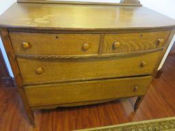 Tiger Oak 4-Drawer Antique Dresser With Mirror - BR2