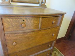 Tiger Oak 5-Drawer Antique Dresser With Mirror - BR2