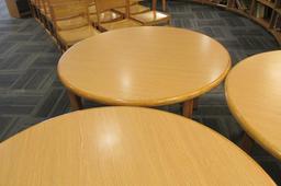 (4) Round Blonde Wood Tables - L