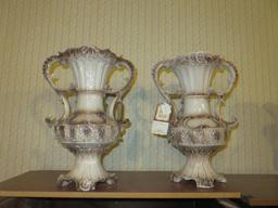 Pair Of Capodimonte Porcelain Floral Handled Vases  - FF-3