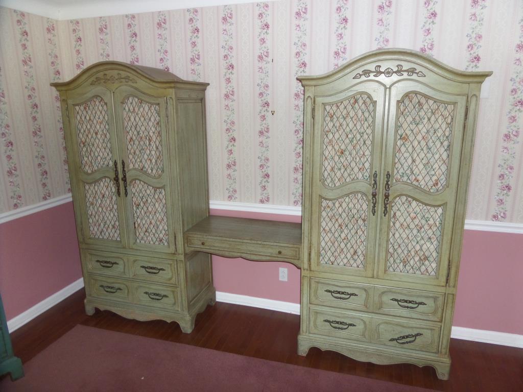 Antique Double Wardrobe With Connecting Desk - M